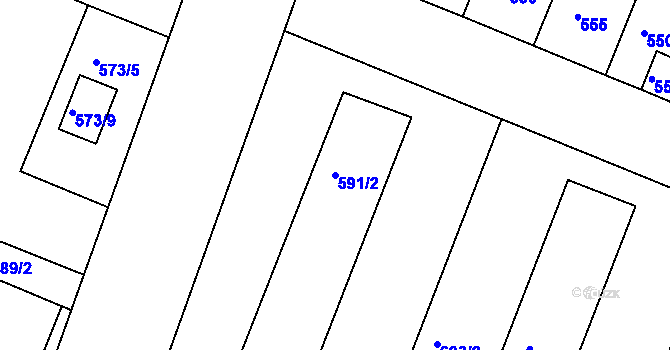 Parcela st. 591/2 v KÚ Modřice, Katastrální mapa