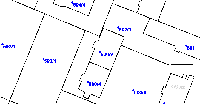 Parcela st. 600/2 v KÚ Modřice, Katastrální mapa