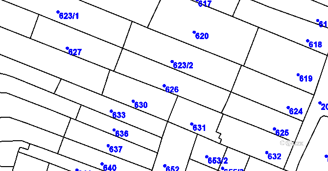 Parcela st. 626 v KÚ Modřice, Katastrální mapa