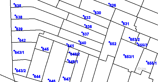 Parcela st. 640 v KÚ Modřice, Katastrální mapa