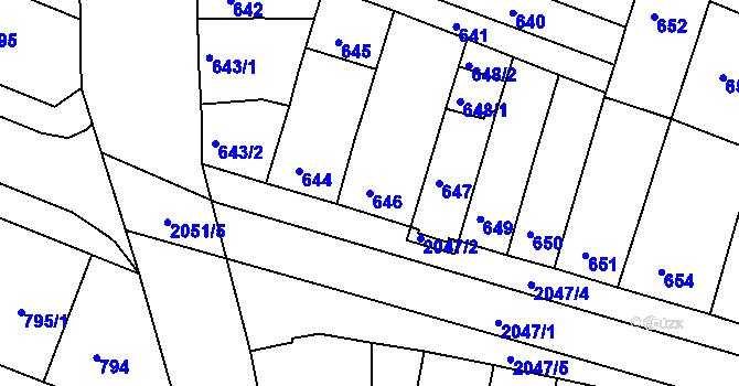 Parcela st. 646 v KÚ Modřice, Katastrální mapa