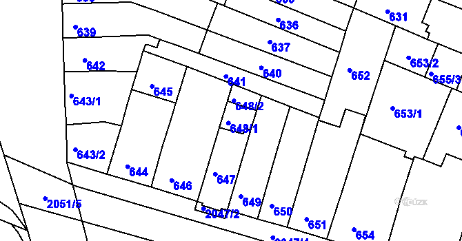 Parcela st. 648 v KÚ Modřice, Katastrální mapa