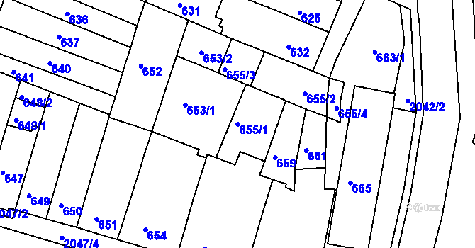 Parcela st. 655/1 v KÚ Modřice, Katastrální mapa