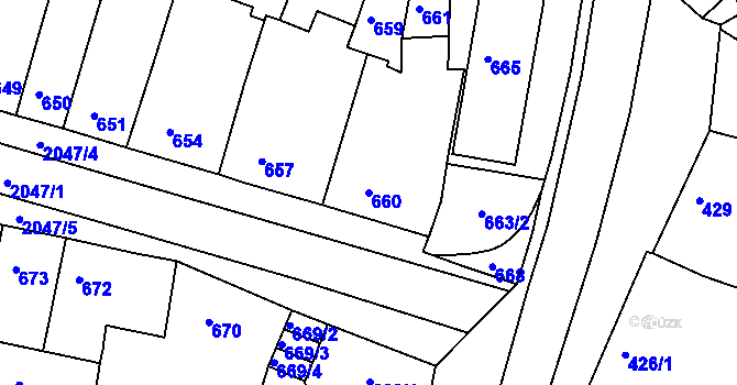 Parcela st. 660 v KÚ Modřice, Katastrální mapa