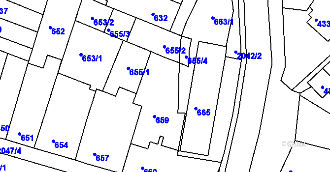 Parcela st. 661 v KÚ Modřice, Katastrální mapa