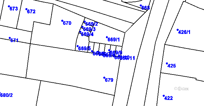 Parcela st. 669/8 v KÚ Modřice, Katastrální mapa