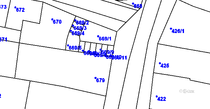 Parcela st. 669/10 v KÚ Modřice, Katastrální mapa