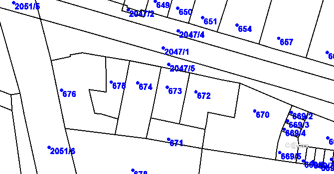 Parcela st. 673 v KÚ Modřice, Katastrální mapa