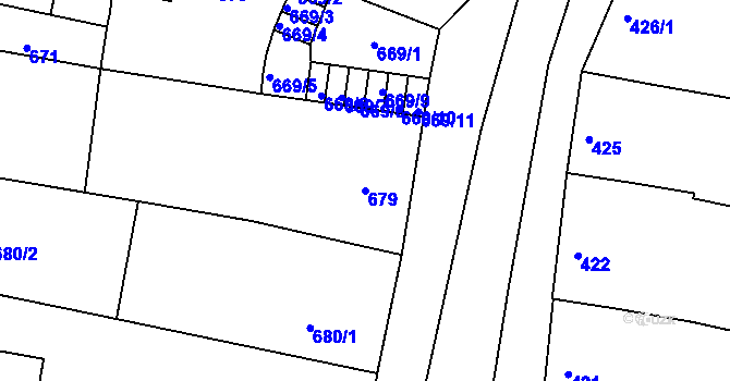 Parcela st. 679 v KÚ Modřice, Katastrální mapa
