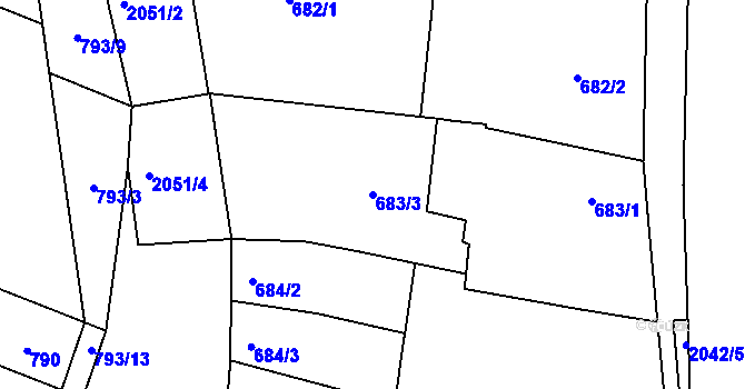 Parcela st. 683/3 v KÚ Modřice, Katastrální mapa