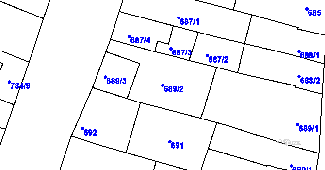 Parcela st. 689/2 v KÚ Modřice, Katastrální mapa