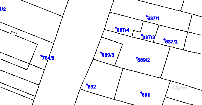 Parcela st. 689/3 v KÚ Modřice, Katastrální mapa