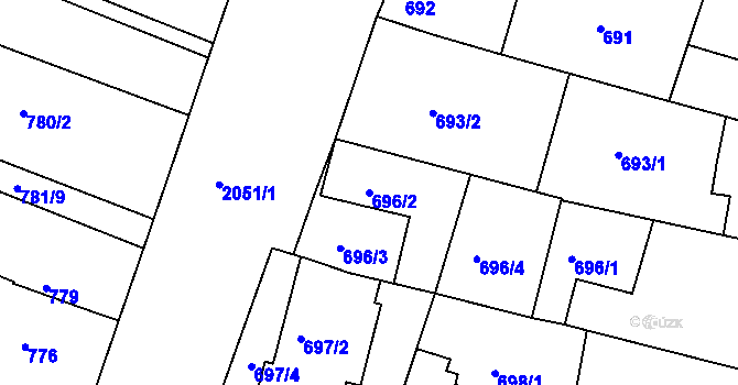 Parcela st. 696/2 v KÚ Modřice, Katastrální mapa