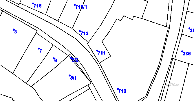 Parcela st. 711 v KÚ Modřice, Katastrální mapa