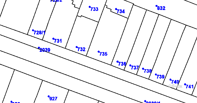 Parcela st. 735 v KÚ Modřice, Katastrální mapa