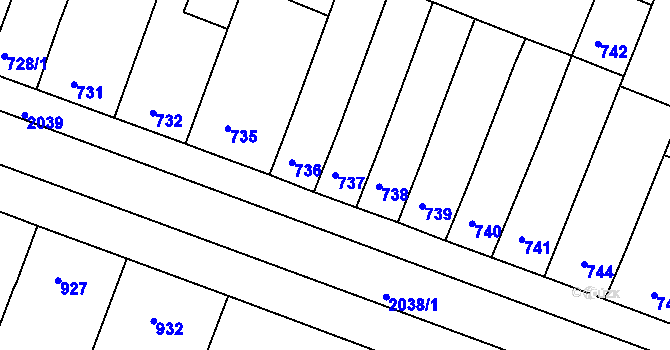 Parcela st. 737 v KÚ Modřice, Katastrální mapa
