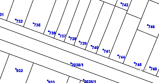 Parcela st. 739 v KÚ Modřice, Katastrální mapa