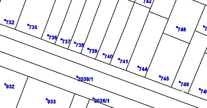 Parcela st. 740 v KÚ Modřice, Katastrální mapa