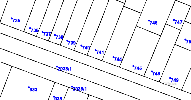 Parcela st. 741 v KÚ Modřice, Katastrální mapa