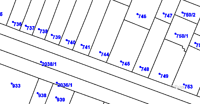 Parcela st. 744 v KÚ Modřice, Katastrální mapa