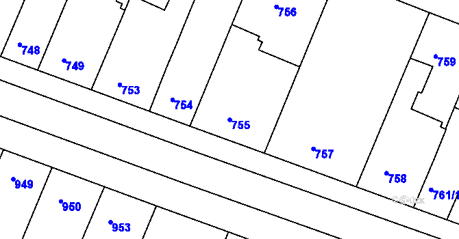 Parcela st. 755 v KÚ Modřice, Katastrální mapa