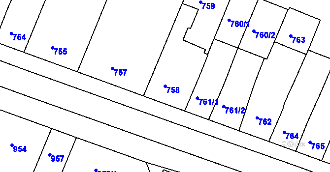 Parcela st. 758 v KÚ Modřice, Katastrální mapa