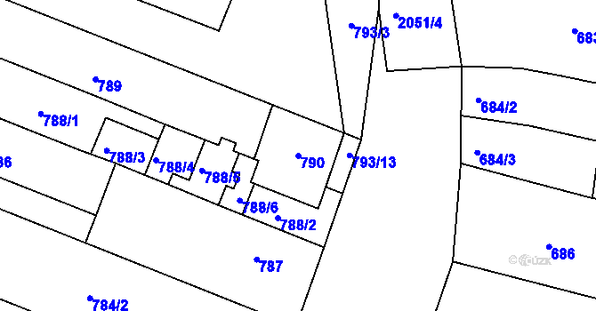 Parcela st. 790 v KÚ Modřice, Katastrální mapa