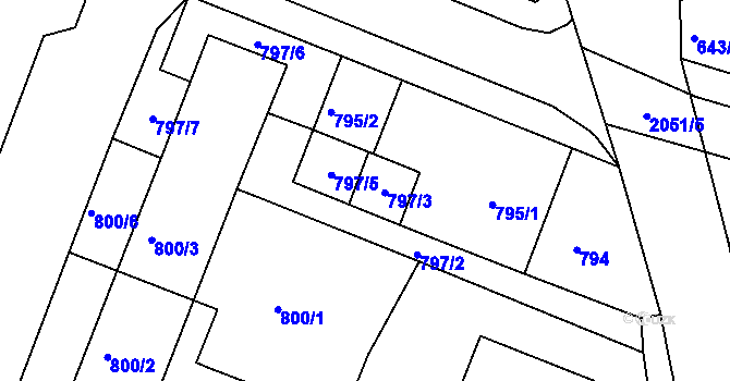 Parcela st. 797/3 v KÚ Modřice, Katastrální mapa