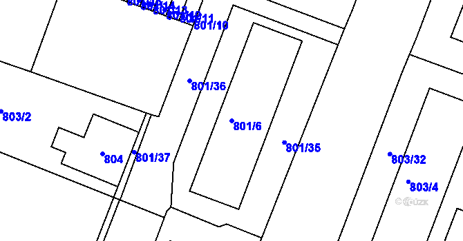 Parcela st. 801/6 v KÚ Modřice, Katastrální mapa