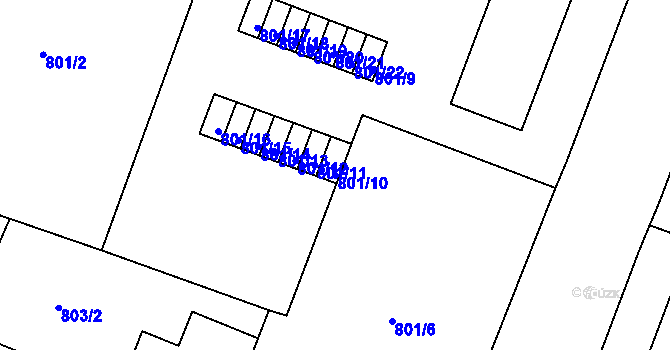 Parcela st. 801/10 v KÚ Modřice, Katastrální mapa