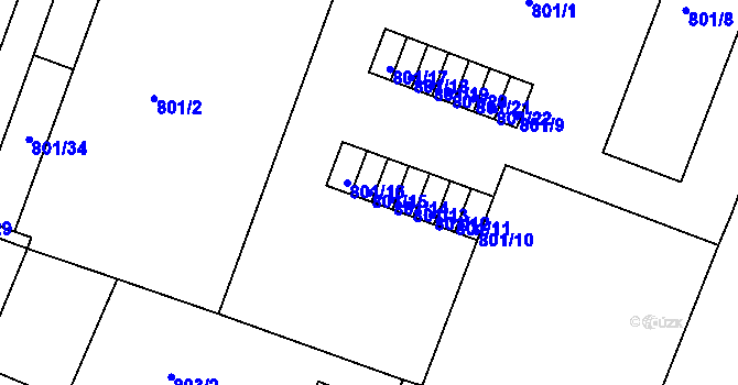 Parcela st. 801/15 v KÚ Modřice, Katastrální mapa