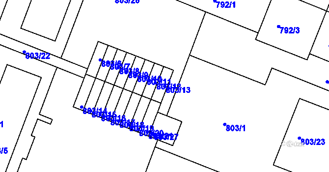 Parcela st. 803/13 v KÚ Modřice, Katastrální mapa