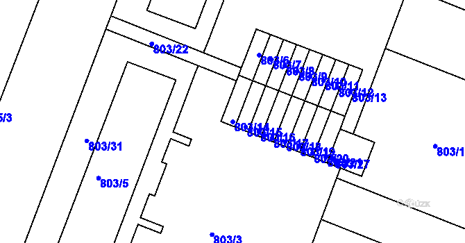 Parcela st. 803/14 v KÚ Modřice, Katastrální mapa