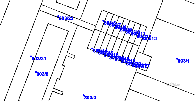 Parcela st. 803/15 v KÚ Modřice, Katastrální mapa