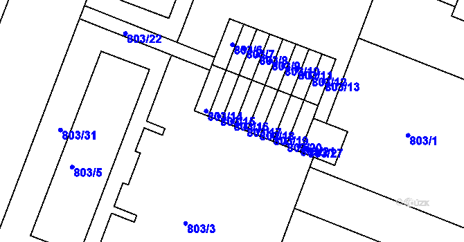 Parcela st. 803/16 v KÚ Modřice, Katastrální mapa
