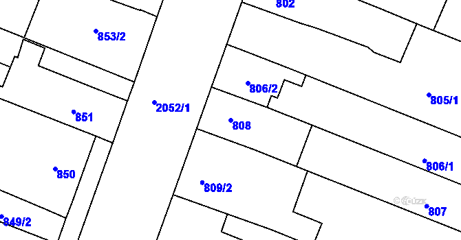 Parcela st. 808 v KÚ Modřice, Katastrální mapa