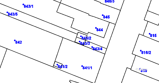 Parcela st. 843/3 v KÚ Modřice, Katastrální mapa