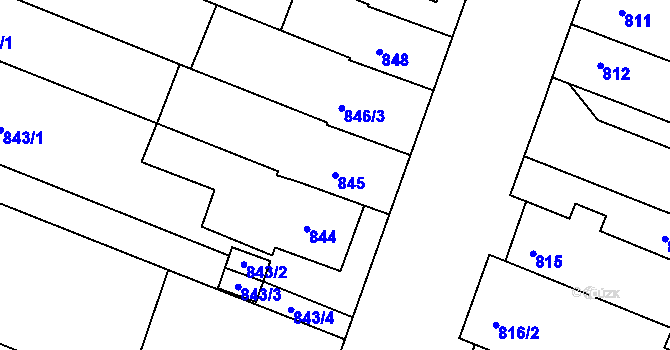 Parcela st. 845 v KÚ Modřice, Katastrální mapa