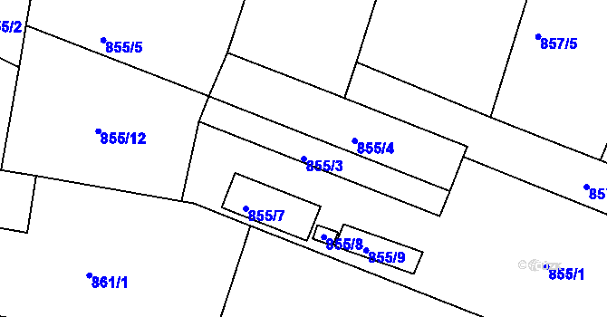 Parcela st. 855/3 v KÚ Modřice, Katastrální mapa