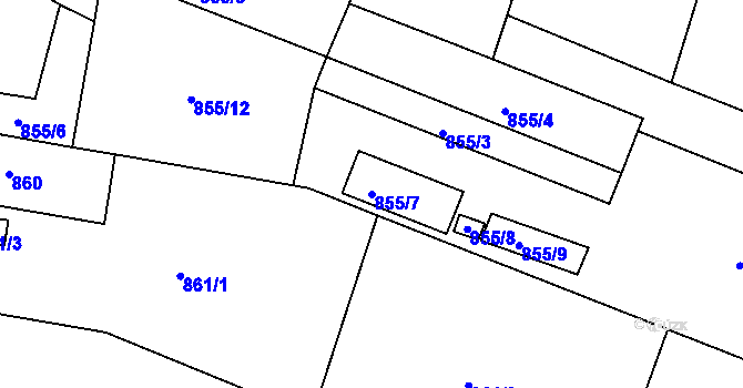 Parcela st. 855/7 v KÚ Modřice, Katastrální mapa