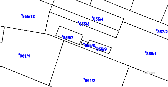 Parcela st. 855/8 v KÚ Modřice, Katastrální mapa
