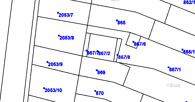 Parcela st. 867/2 v KÚ Modřice, Katastrální mapa