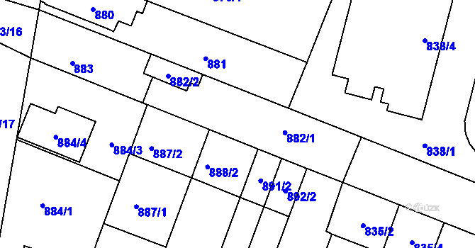 Parcela st. 882 v KÚ Modřice, Katastrální mapa