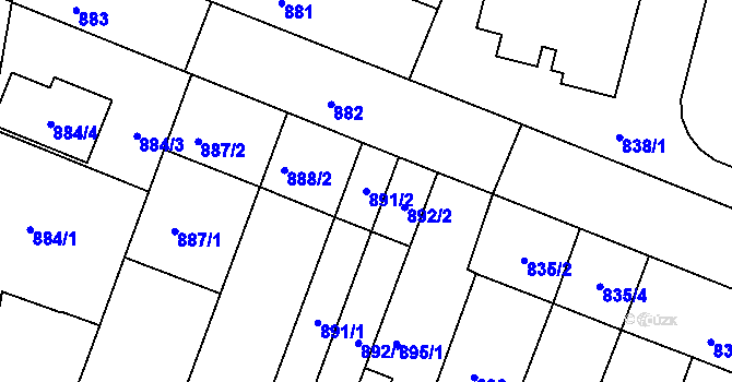 Parcela st. 891/2 v KÚ Modřice, Katastrální mapa