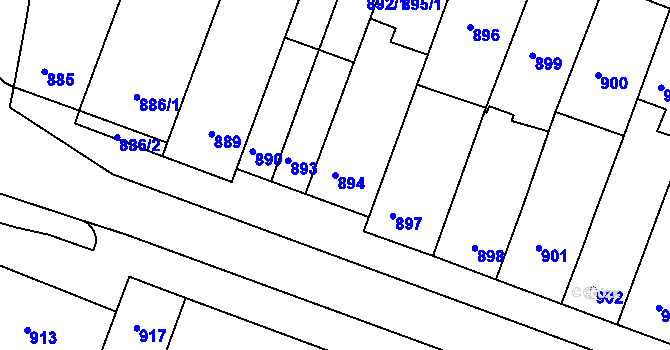 Parcela st. 894 v KÚ Modřice, Katastrální mapa