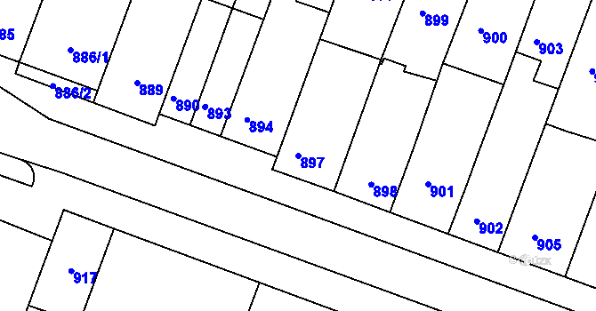 Parcela st. 897 v KÚ Modřice, Katastrální mapa