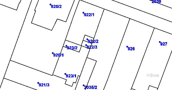 Parcela st. 922/3 v KÚ Modřice, Katastrální mapa