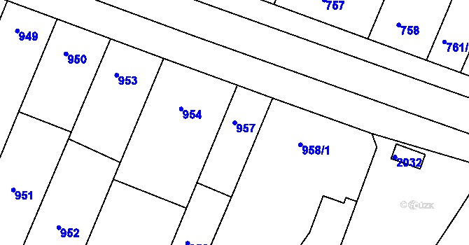 Parcela st. 957 v KÚ Modřice, Katastrální mapa