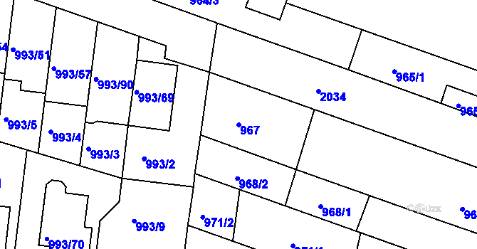 Parcela st. 967 v KÚ Modřice, Katastrální mapa