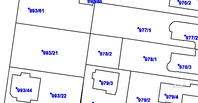 Parcela st. 978/2 v KÚ Modřice, Katastrální mapa